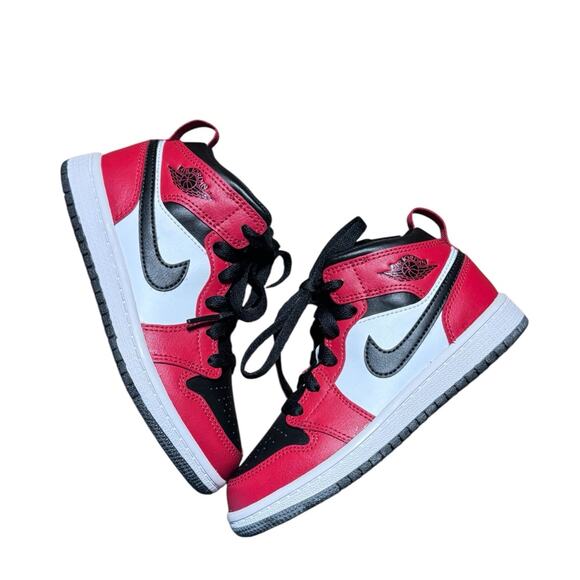 Nike Boys Air Jordan 1 Mid 640734-069 Red Basketball Shoes Sneakers Size 12C